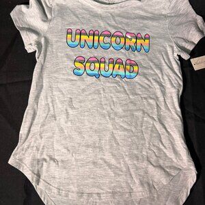 NWT Bobbie Brooks Sz M (7/8) Girls Unicorn Squad Gray Short Sleeve‎ High Low (D)